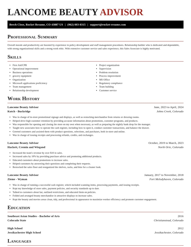 lancome beauty advisor beauty and spa resume exquisite template 0 exq