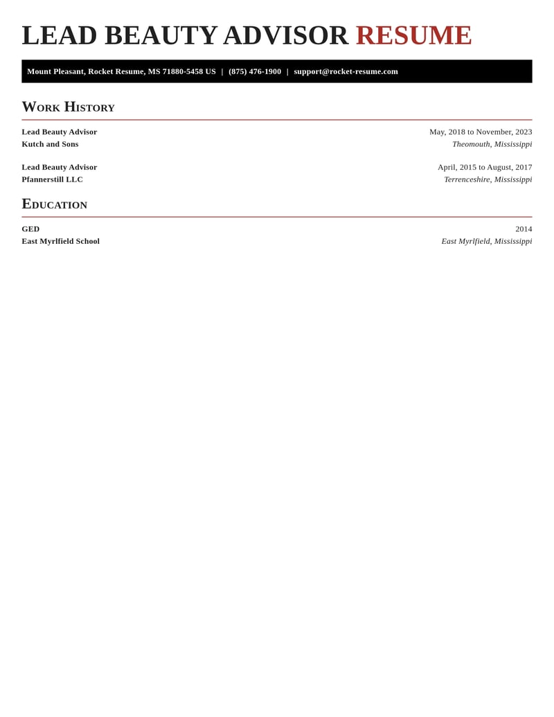 lead beauty advisor beauty and spa resume exquisite template 0 exq