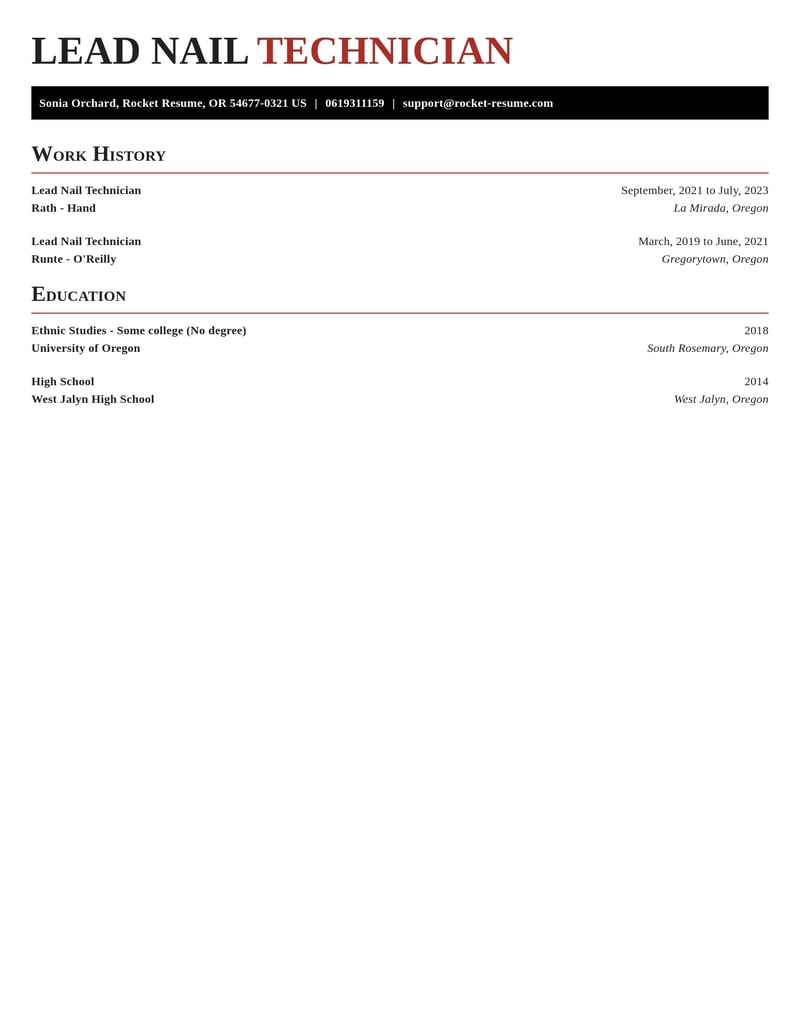 lead nail technician beauty and spa resume exquisite template 1 exq