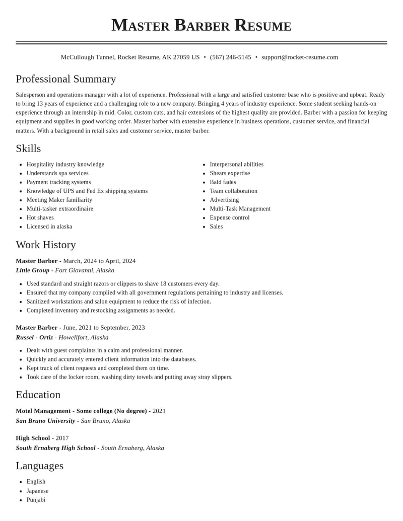 master barber beauty and spa resume classic template 2 cla