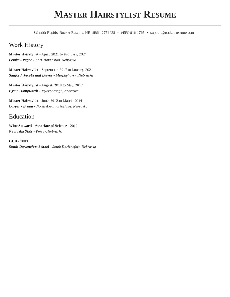 master hairstylist beauty and spa resume classic template 0 cla