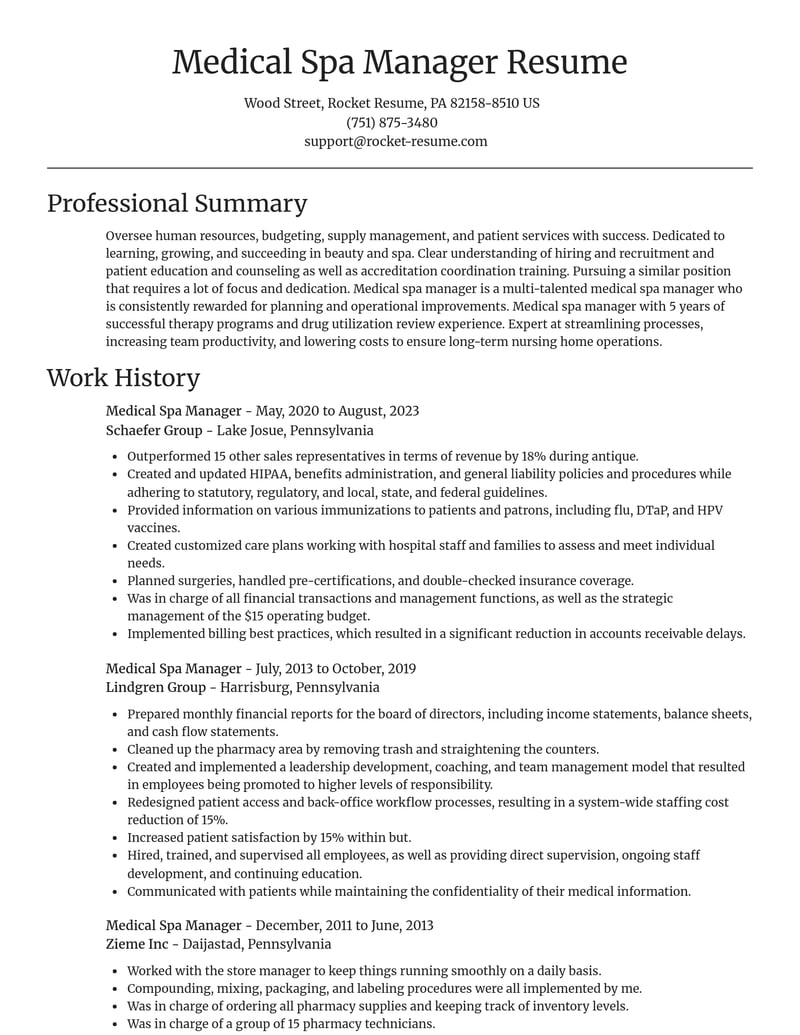 medical spa manager beauty and spa resume focal point template 1 foc