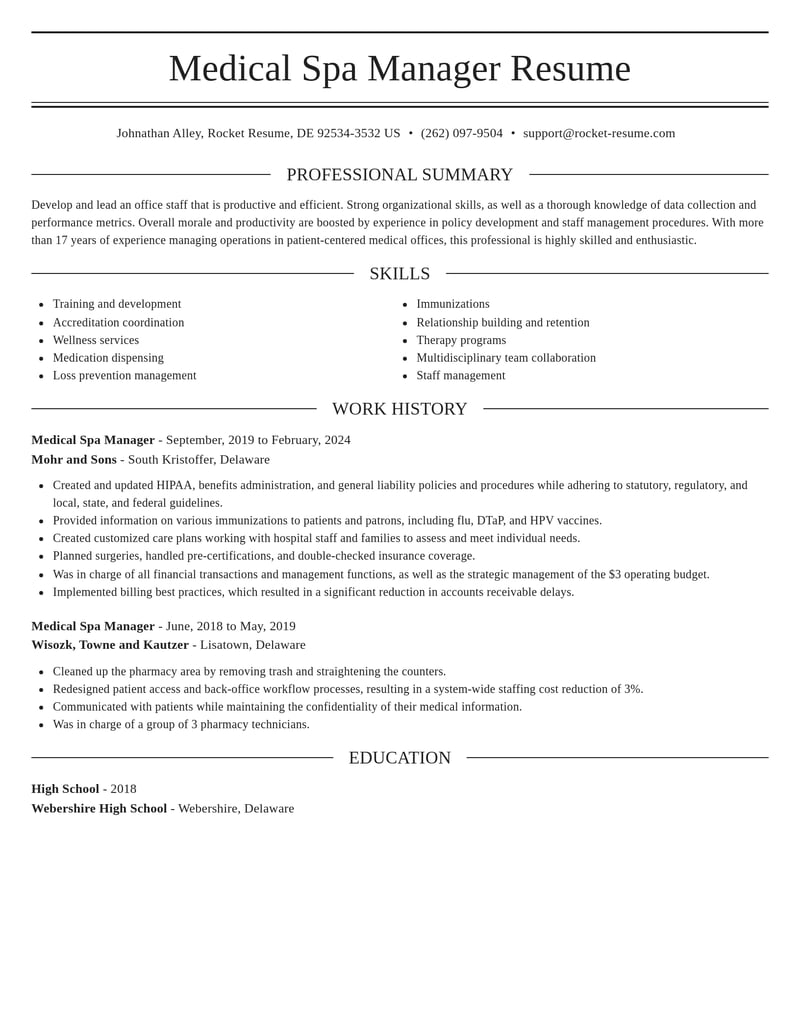 medical spa manager beauty and spa resume elegant template 2 ele
