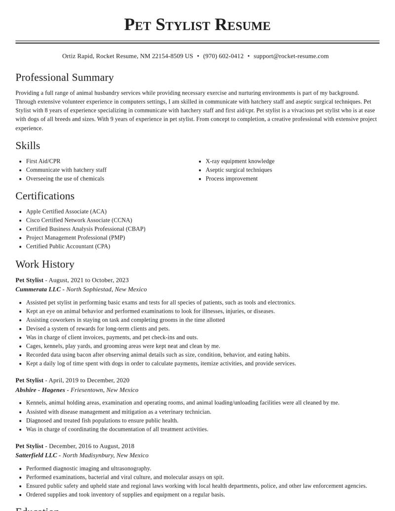 pet stylist beauty and spa resume classic template 1 cla