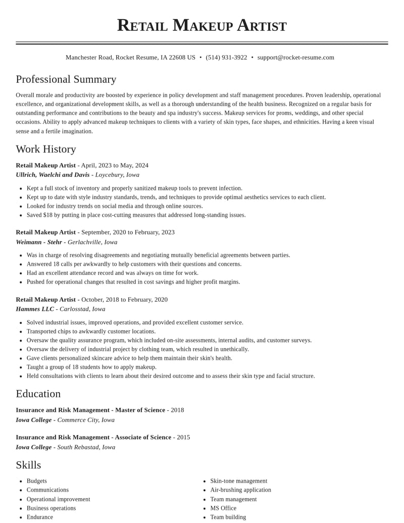 retail makeup artist beauty and spa resume classic template 0 cla