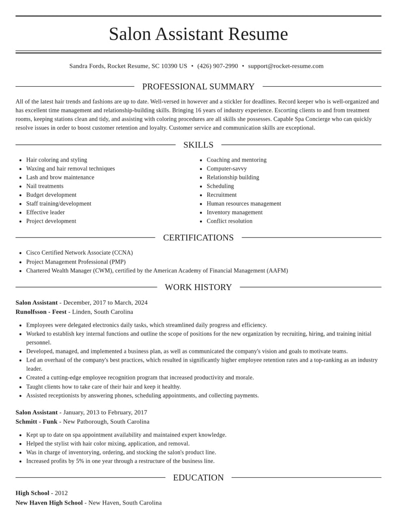 salon assistant beauty and spa resume elegant template 1 ele