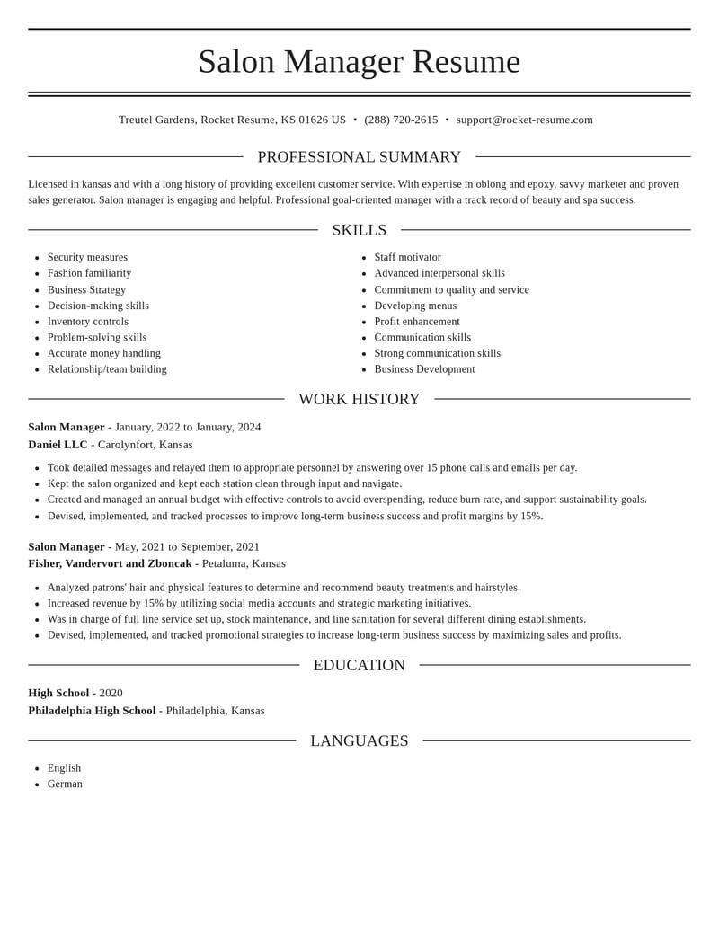 salon manager beauty and spa resume elegant template 0 ele