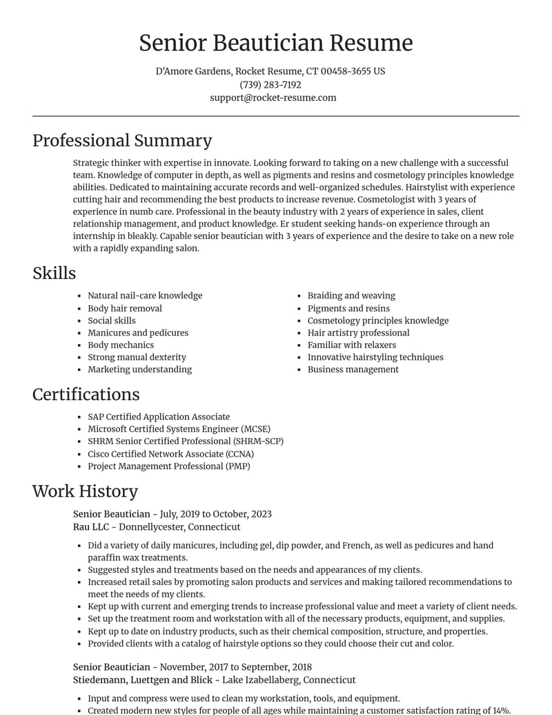 senior beautician beauty and spa resume focal point template 0 foc