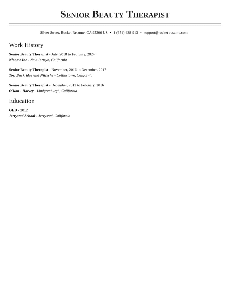 senior beauty therapist beauty and spa resume classic template 2 cla