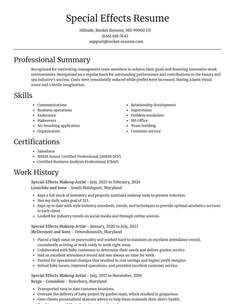 special effects makeup artist beauty and spa resume focal point template 0 foc