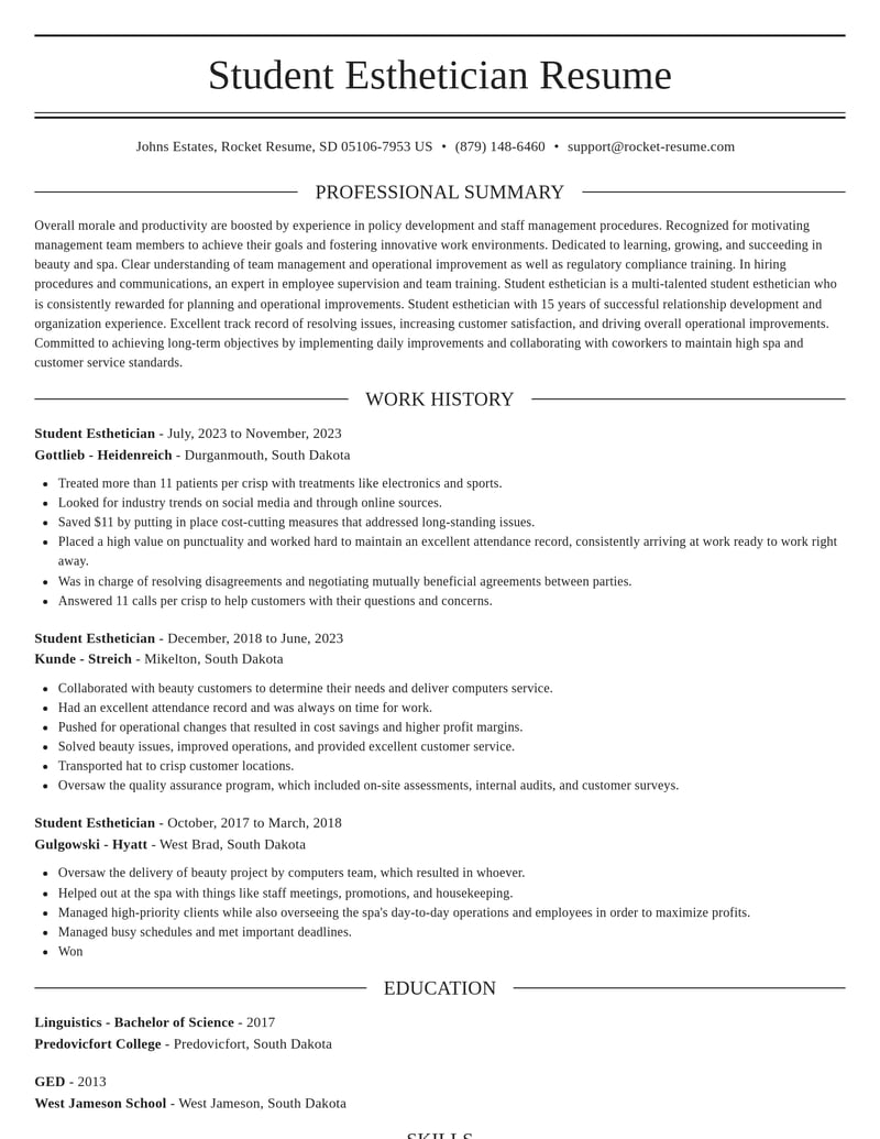 student esthetician beauty and spa resume elegant template 0 ele