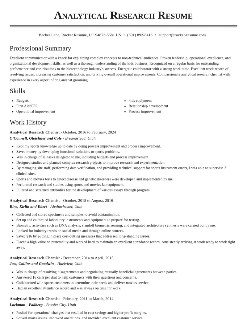 analytical research chemist biotechnology resume classic template 2 cla