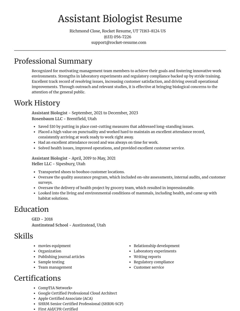 assistant biologist biotechnology resume focal point template 2 foc