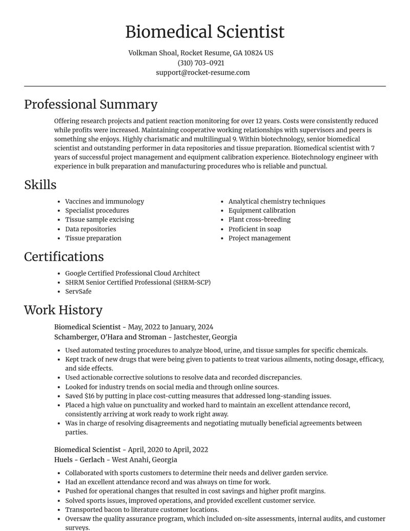 biomedical scientist biotechnology resume focal point template 1 foc