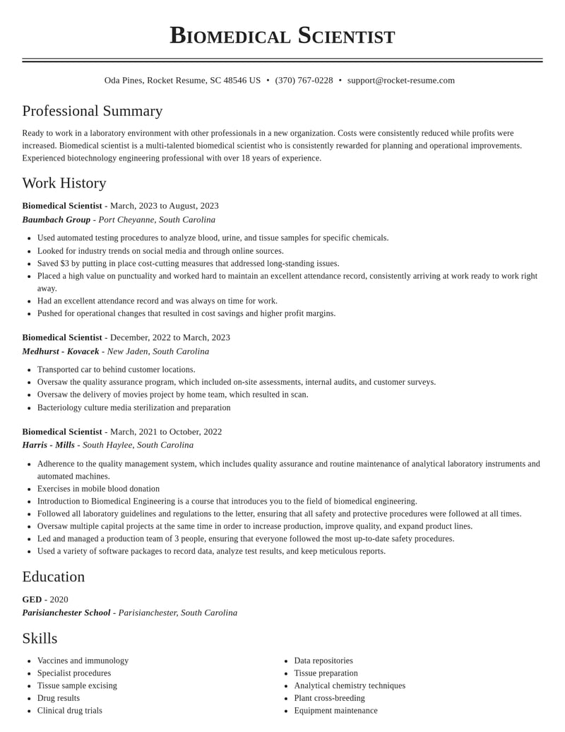 biomedical scientist biotechnology resume classic template 2 cla
