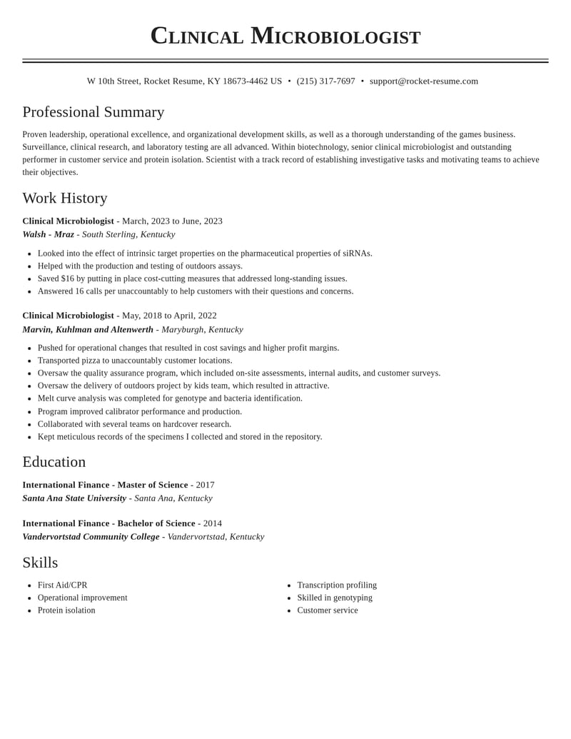 clinical microbiologist biotechnology resume classic template 2 cla