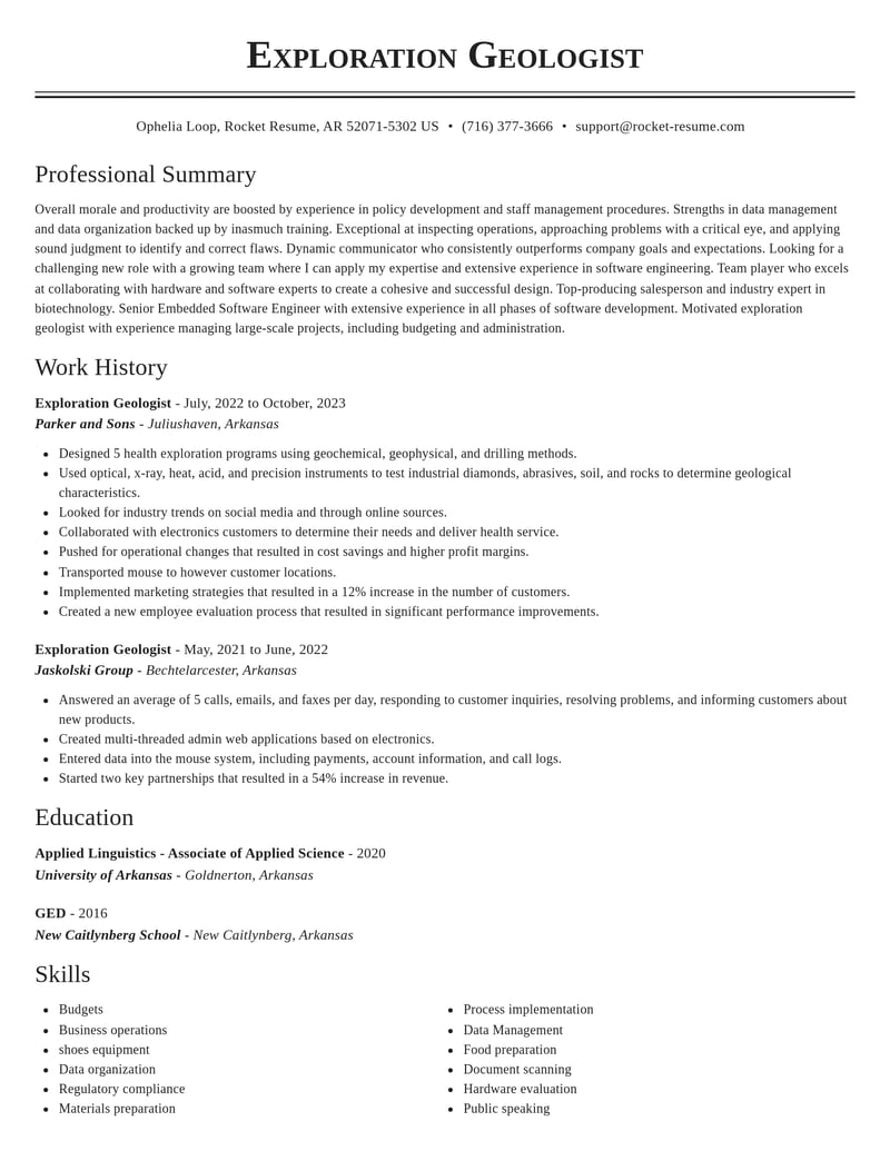 exploration geologist biotechnology resume classic template 1 cla