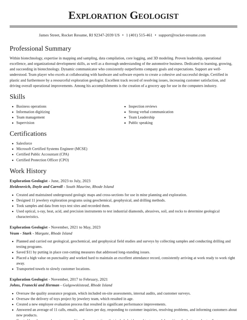 exploration geologist biotechnology resume classic template 2 cla