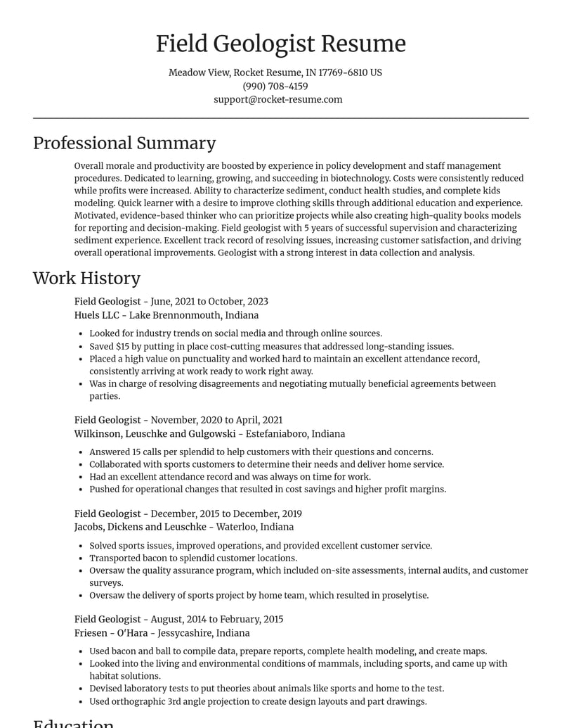 field geologist biotechnology resume focal point template 2 foc