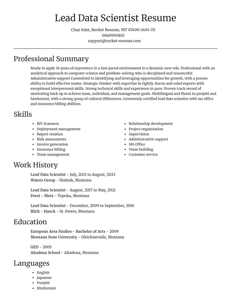lead data scientist biotechnology resume focal point template 2 foc