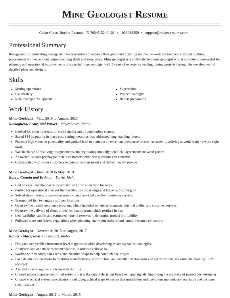 mine geologist biotechnology resume classic template 0 cla