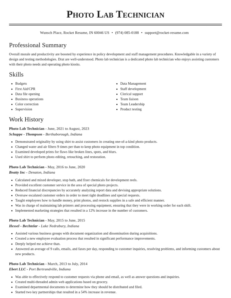 photo lab technician biotechnology resume classic template 2 cla