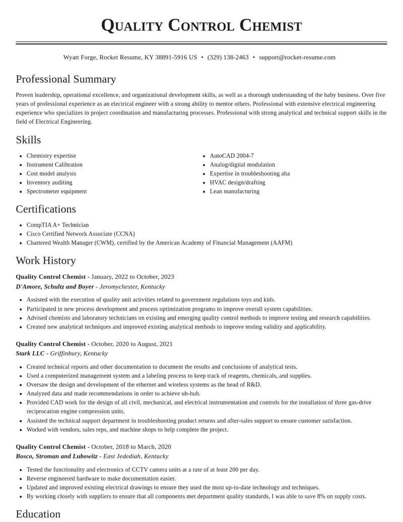 quality control chemist biotechnology resume classic template 1 cla