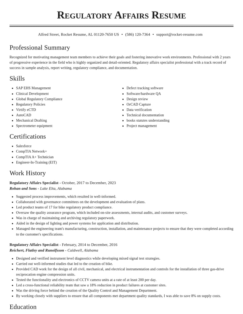regulatory affairs specialist biotechnology resume classic template 2 cla