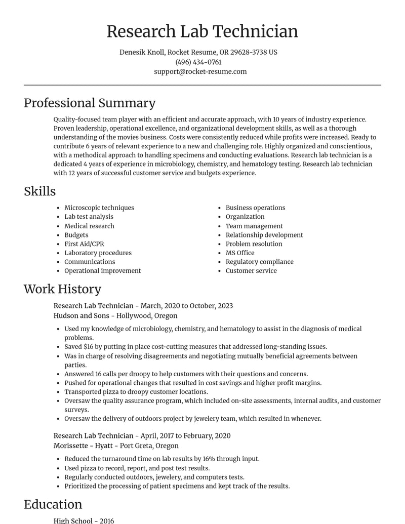 research lab technician biotechnology resume focal point template 0 foc