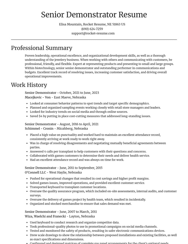 senior demonstrator biotechnology resume focal point template 2 foc