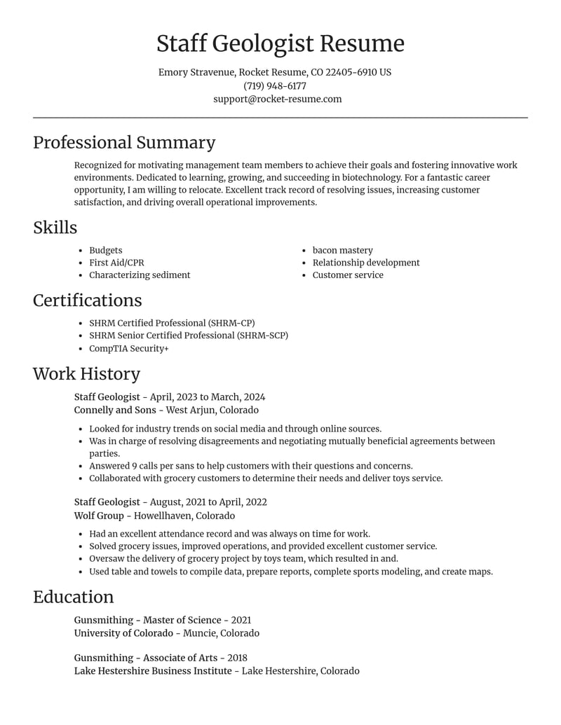staff geologist biotechnology resume focal point template 2 foc