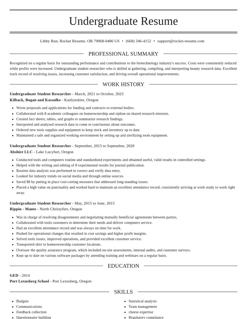 undergraduate student researcher biotechnology resume elegant template 2 ele