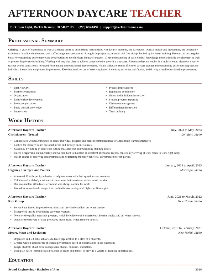 afternoon daycare teacher childcare resume exquisite template 2 exq