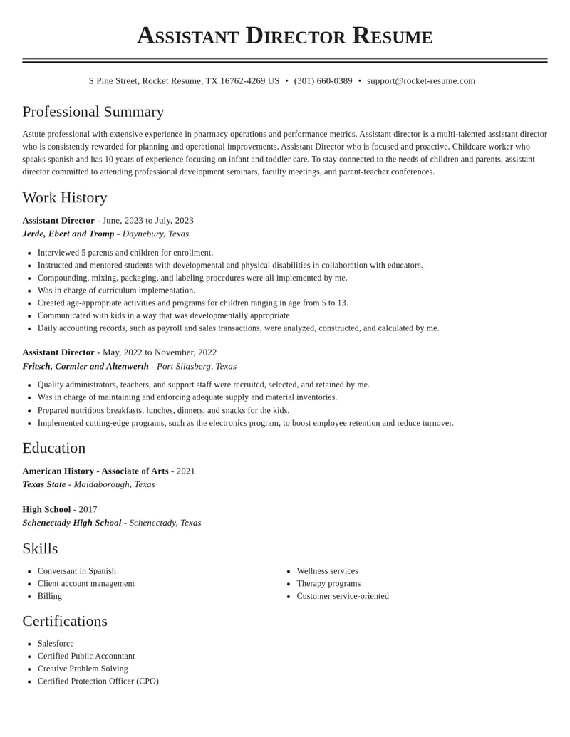 assistant director childcare resume classic template 2 cla