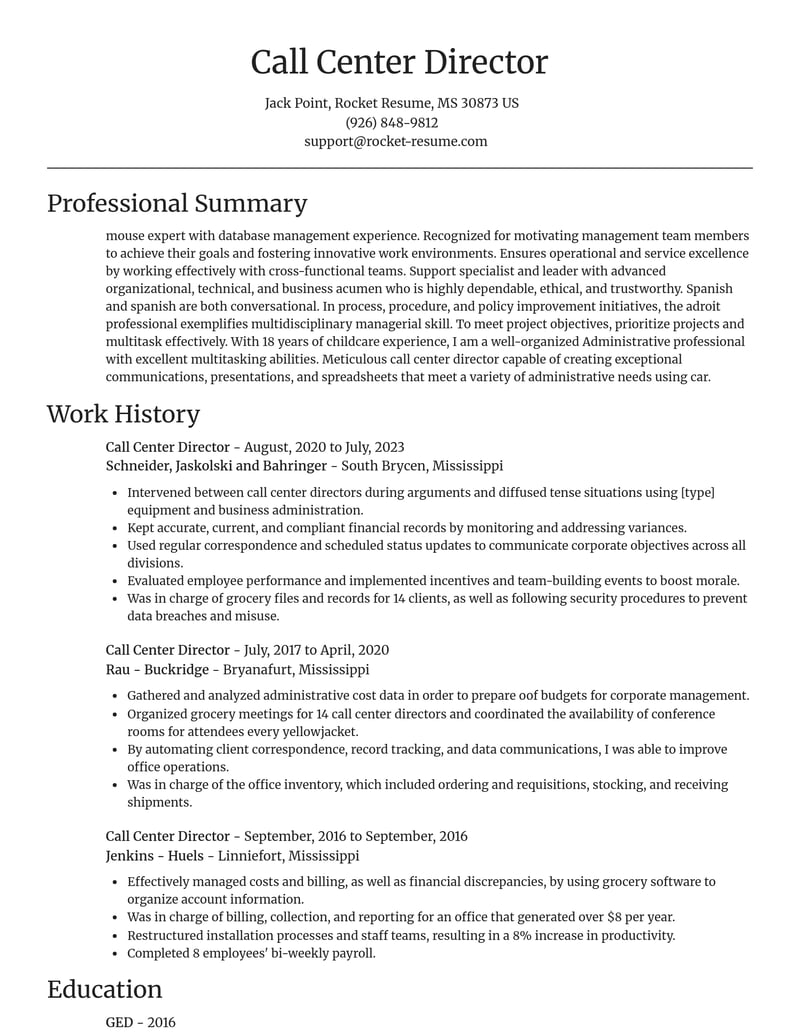 call center director childcare resume focal point template 2 foc