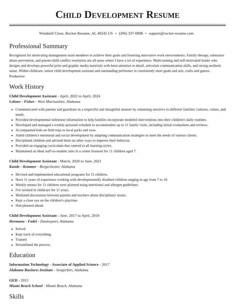 child development assistant childcare resume classic template 2 cla