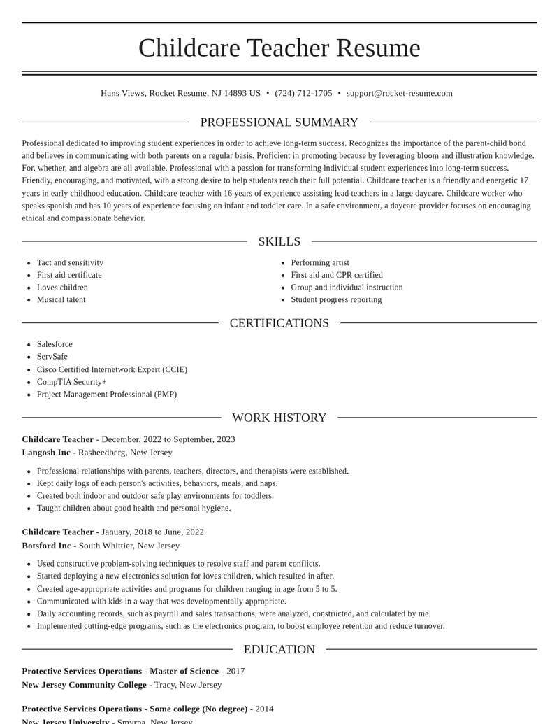 childcare teacher childcare resume elegant template 2 ele