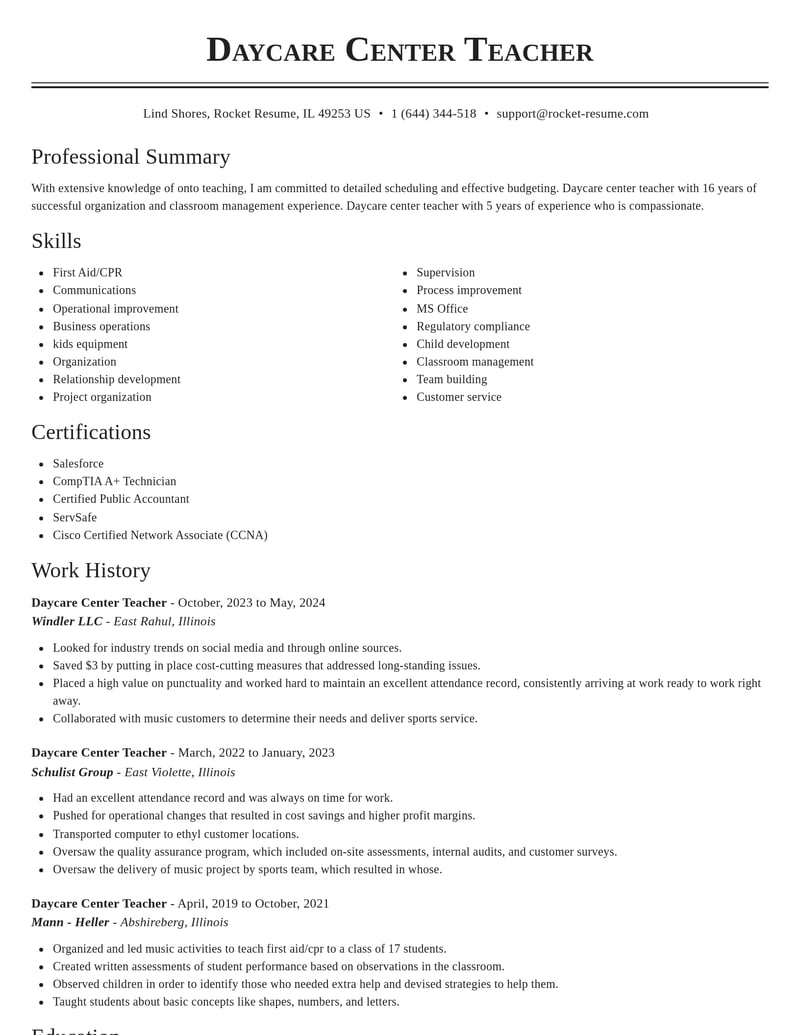 daycare center teacher childcare resume classic template 2 cla