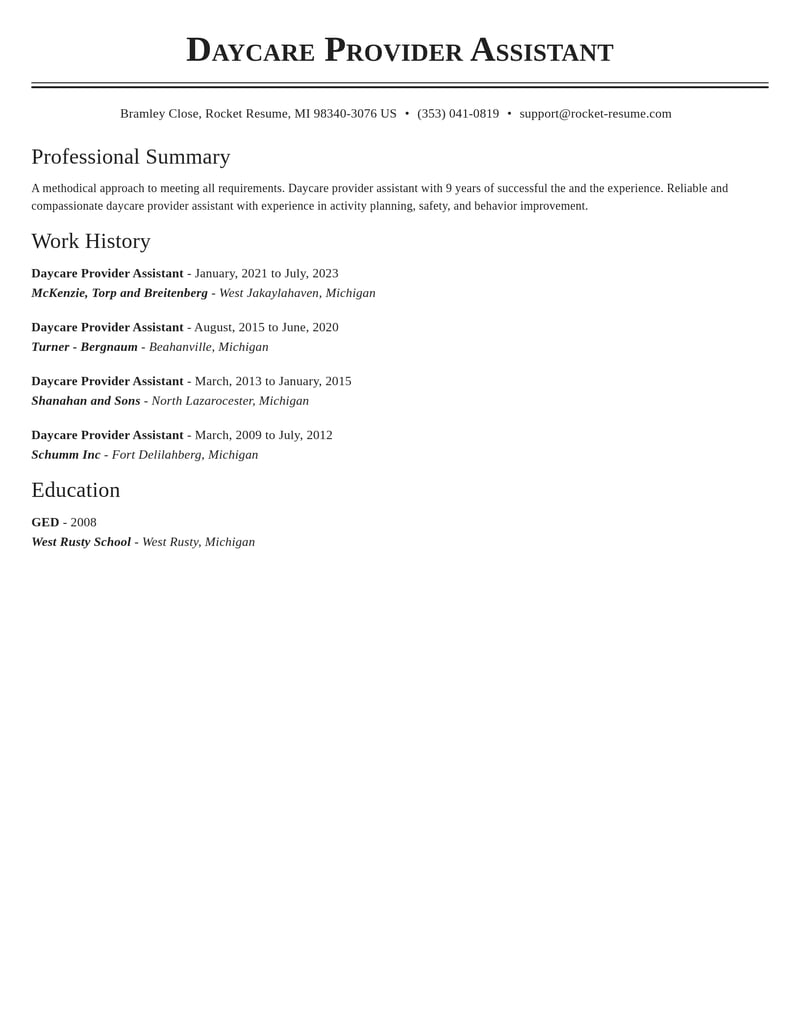 daycare provider assistant childcare resume classic template 0 cla