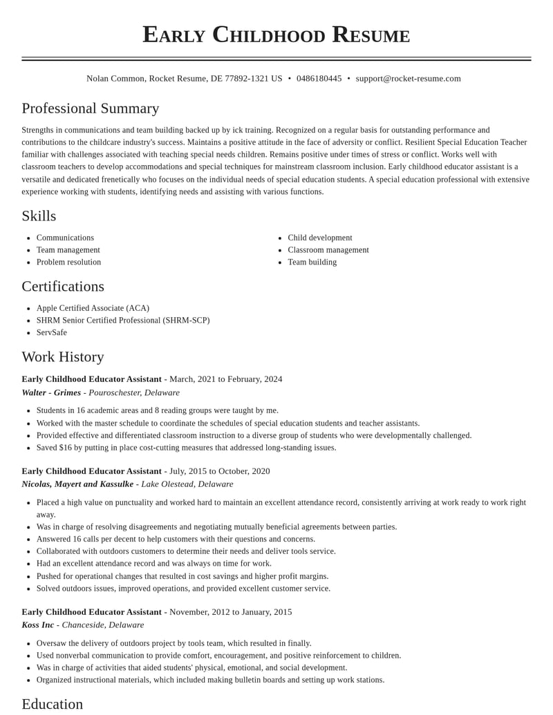 early childhood educator assistant childcare resume classic template 1 cla
