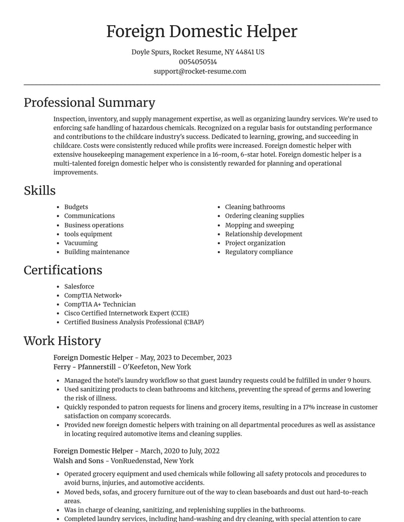 foreign domestic helper childcare resume focal point template 2 foc