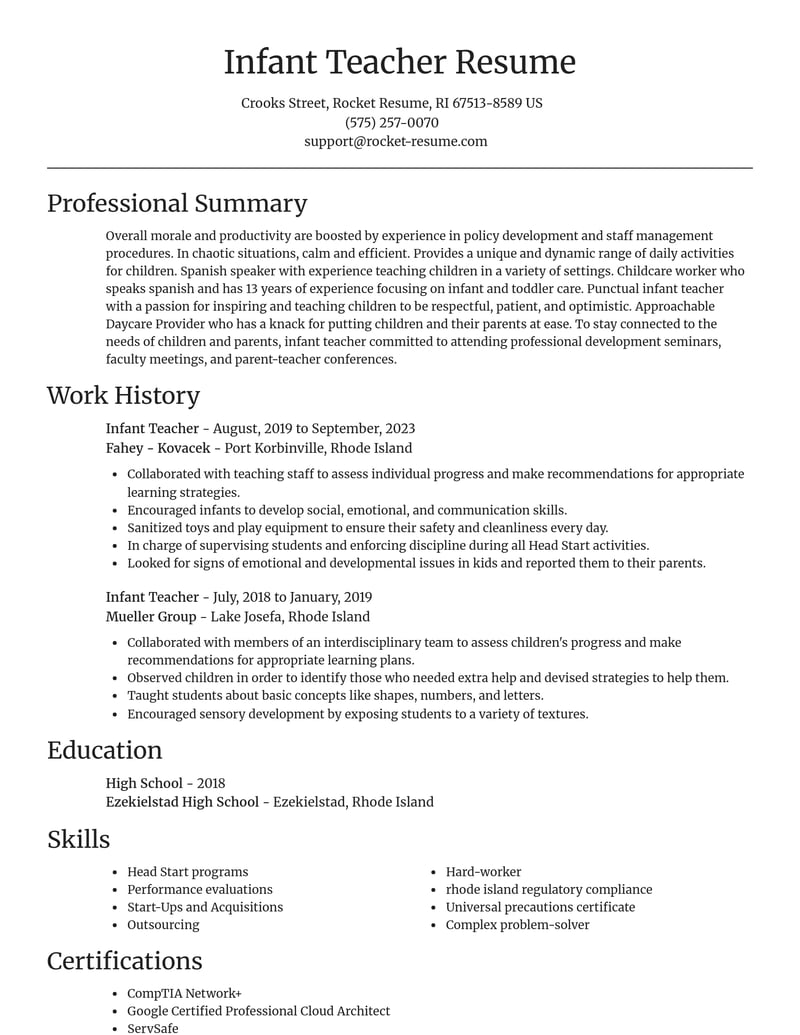 infant teacher childcare resume focal point template 1 foc