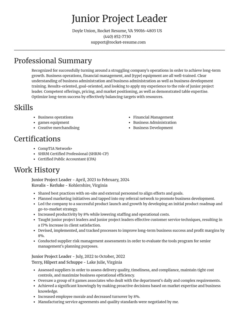 junior project leader childcare resume focal point template 2 foc
