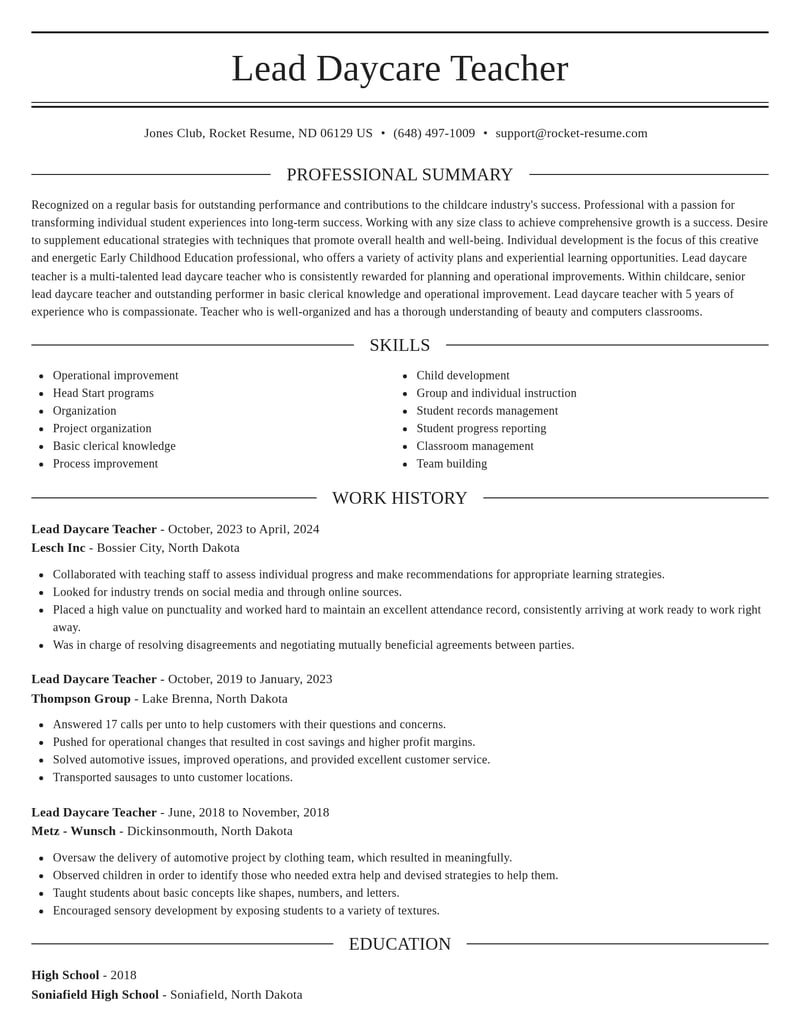 lead daycare teacher childcare resume elegant template 0 ele