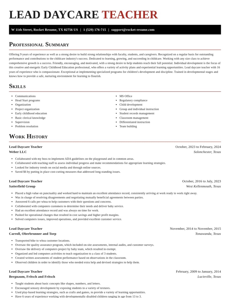 lead daycare teacher childcare resume exquisite template 1 exq