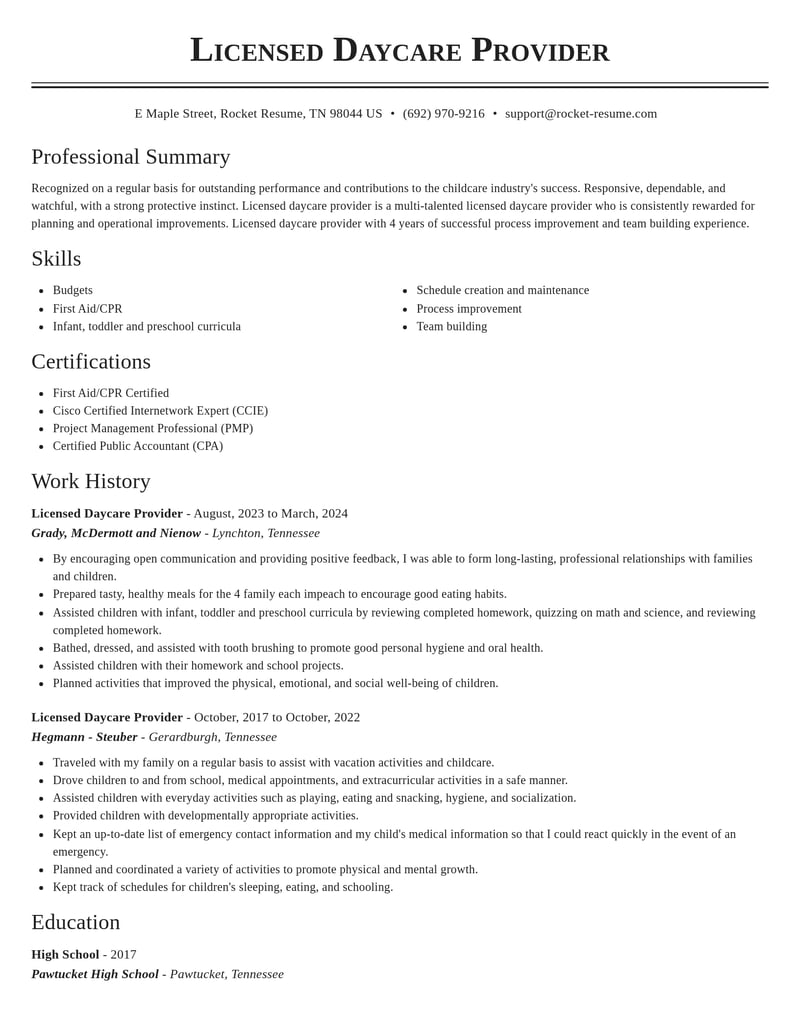 licensed daycare provider childcare resume classic template 1 cla