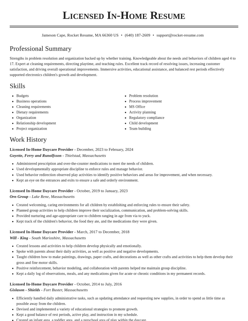 licensed in home daycare provider childcare resume classic template 1 cla