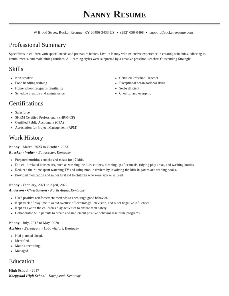 nanny childcare resume classic template 0 cla