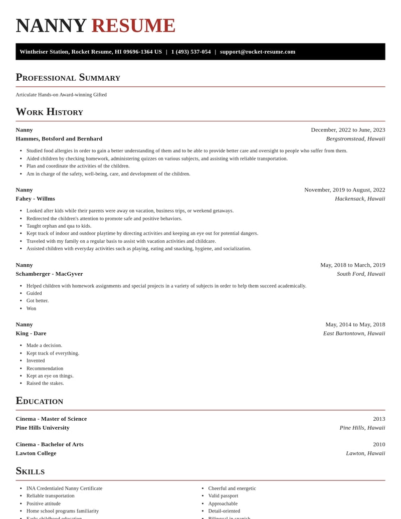 nanny childcare resume exquisite template 1 exq