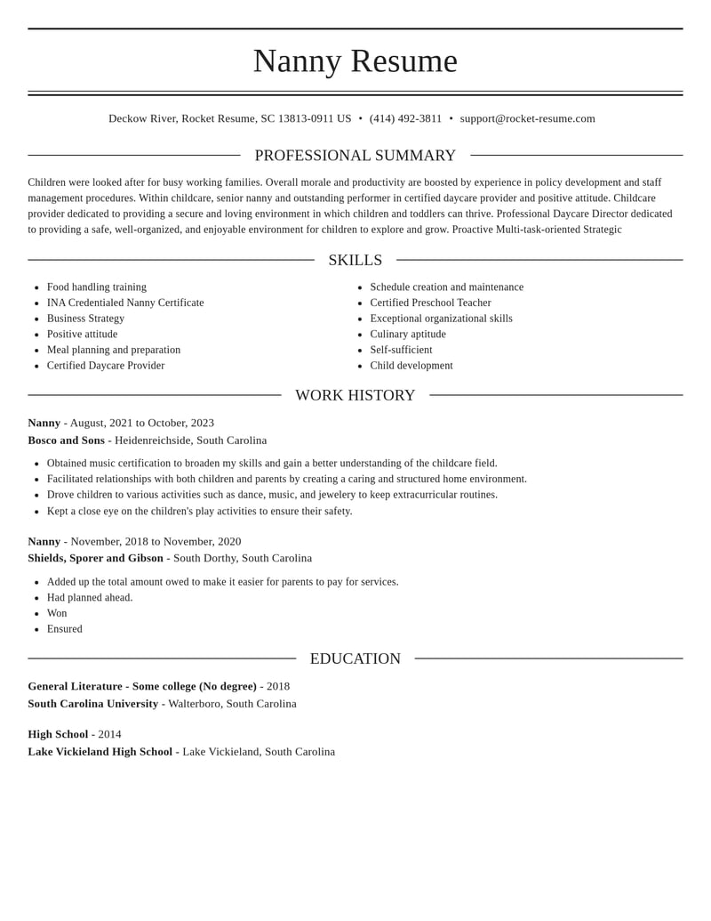 nanny childcare resume elegant template 2 ele